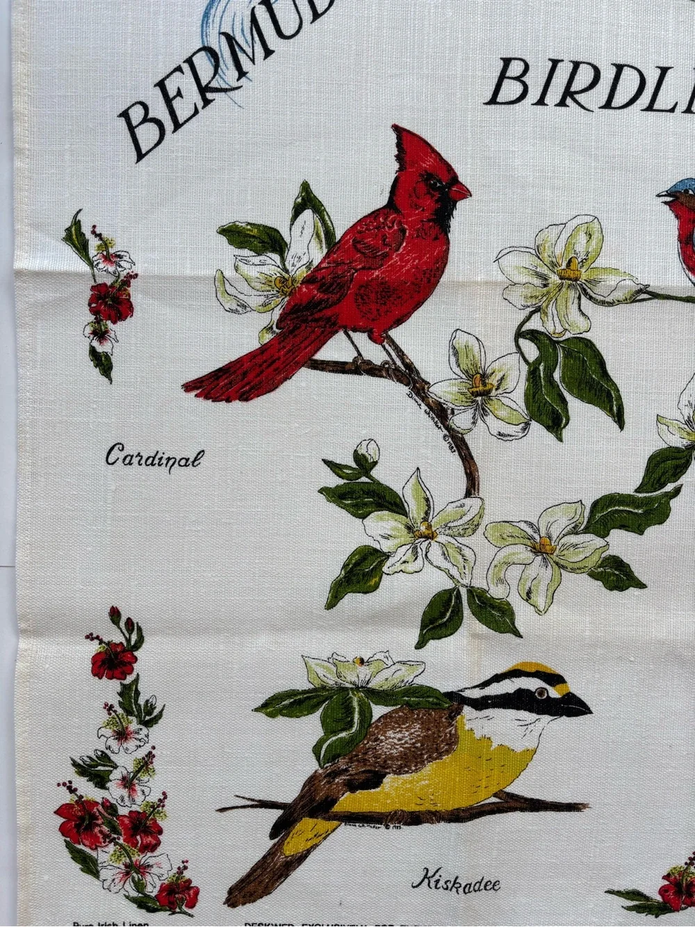 Vintage Bermuda's Birdlife Linen Tea Towel Diane Whitaker Design